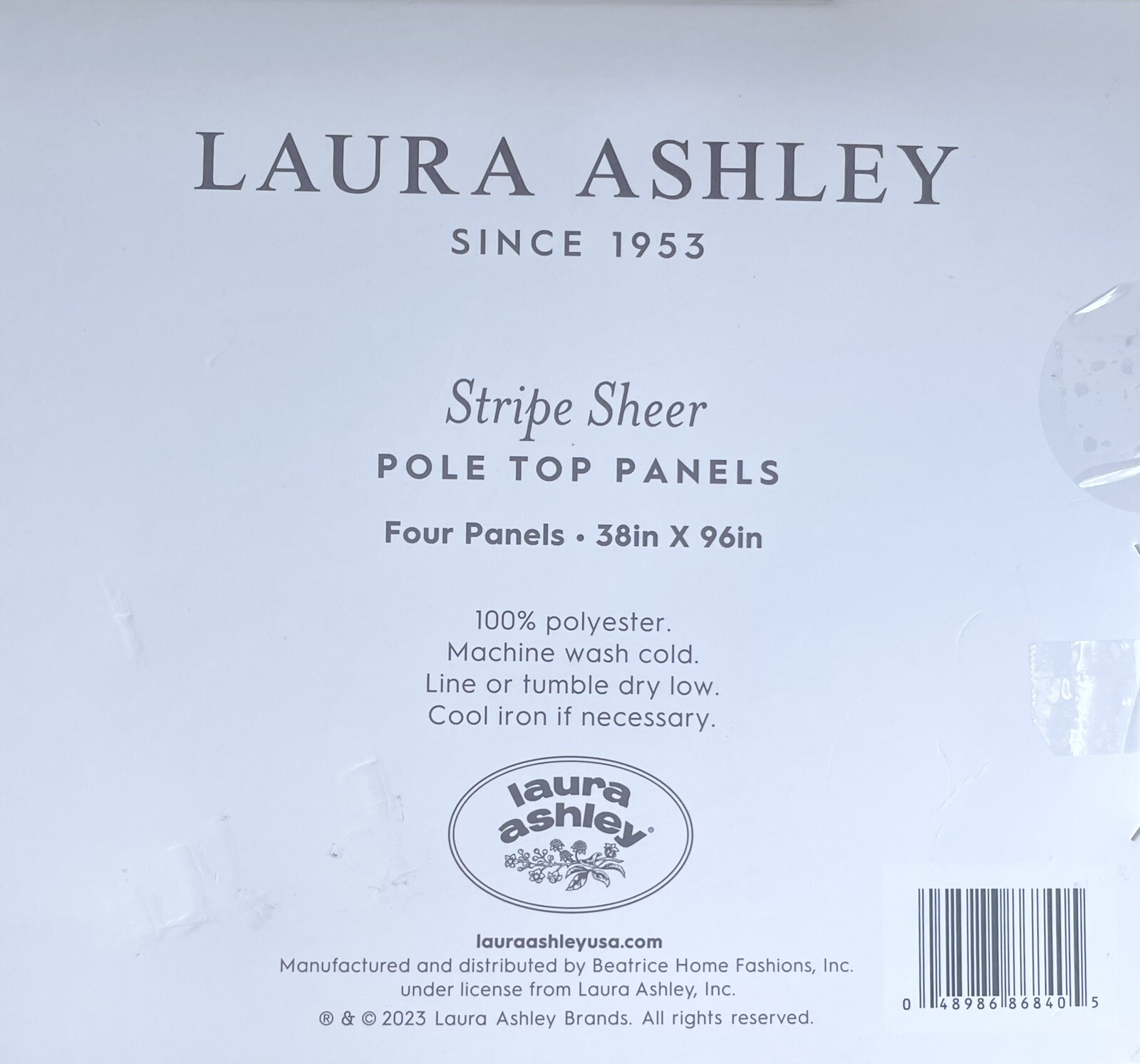 Laura Ashley Window Curtains 4 Panels Beige 38 x 96 Striped Sheer Pole Top NEW