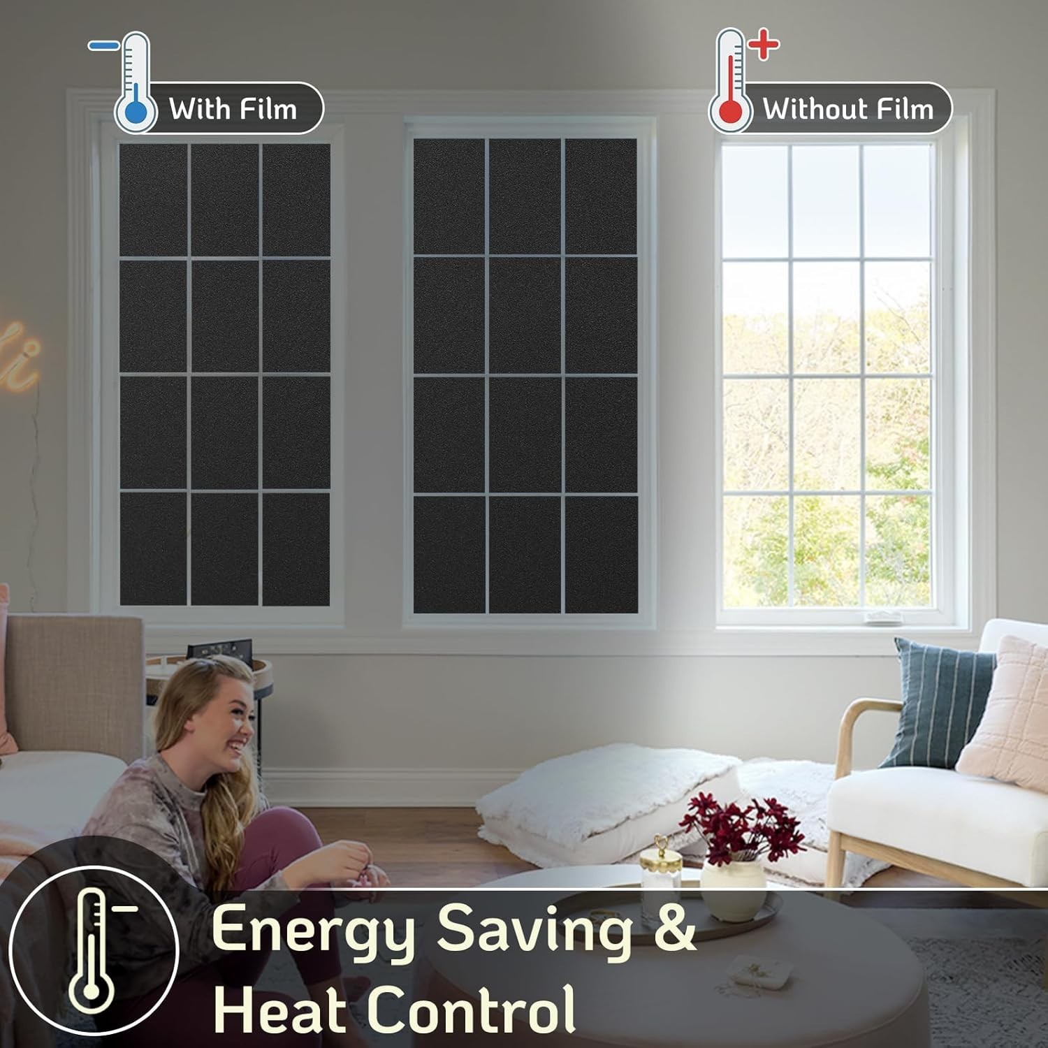 Static Cling Blackout Window Film 100% UV Blocking Thick Black Tinting Cover Set