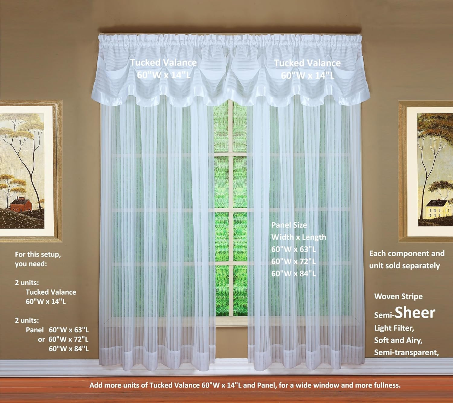, Silhouette Stripe Sheer Panel 72″, White, 60″ W X 72″ L