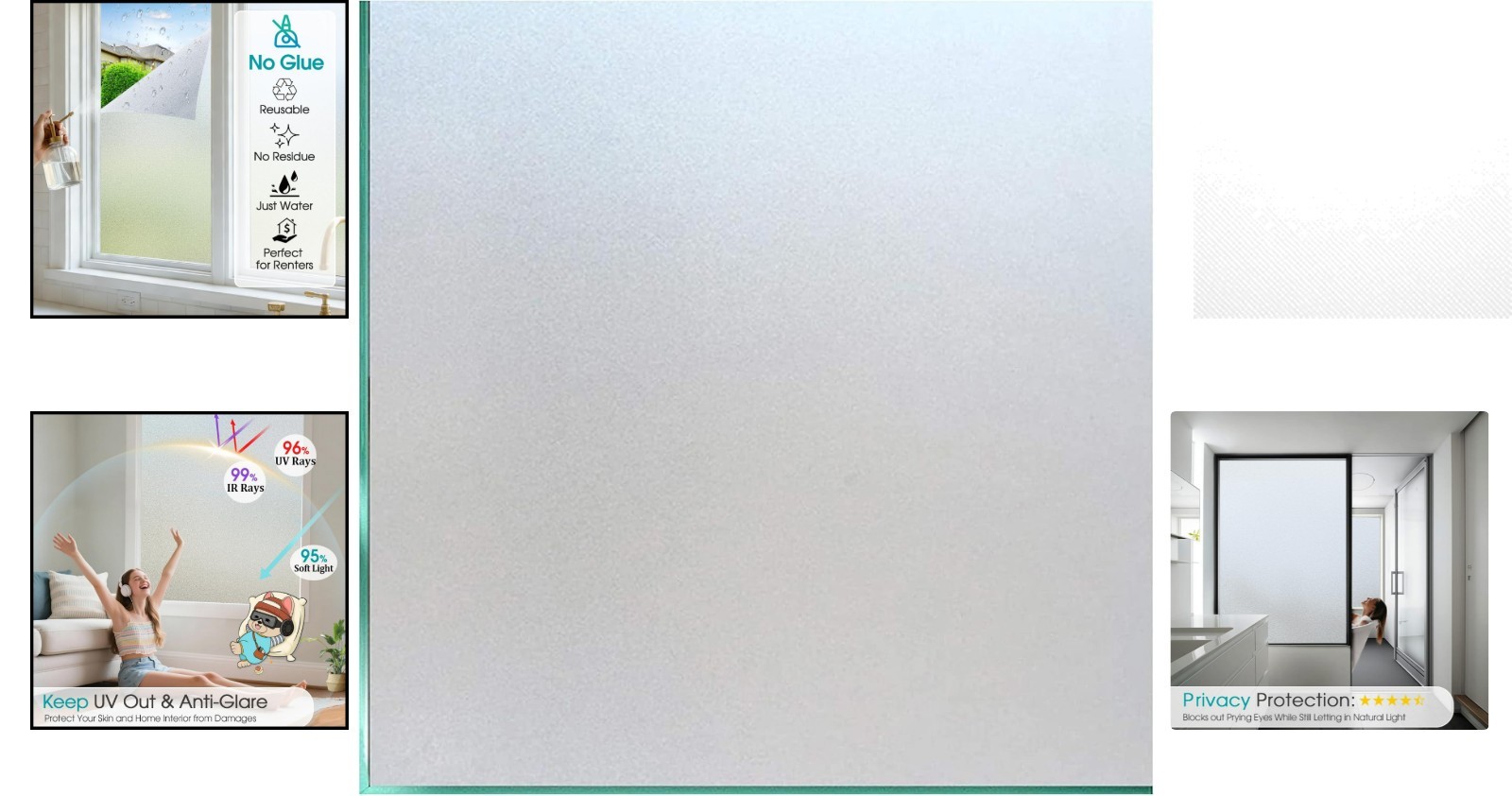 Frosted Glass Privacy Film 17.5 x 78.7 Inch – UV Blocking, Anti-Glare, Renter…