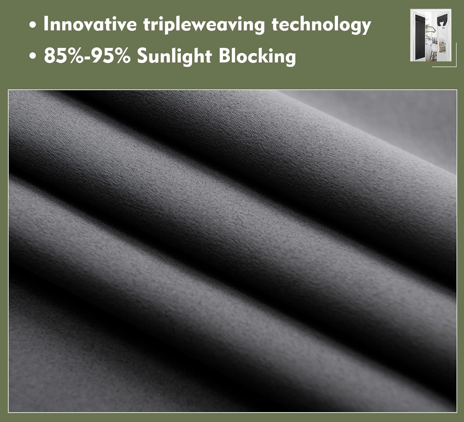 Blackout French Door Curtain,Privacy Thermal Insulated Window Shades