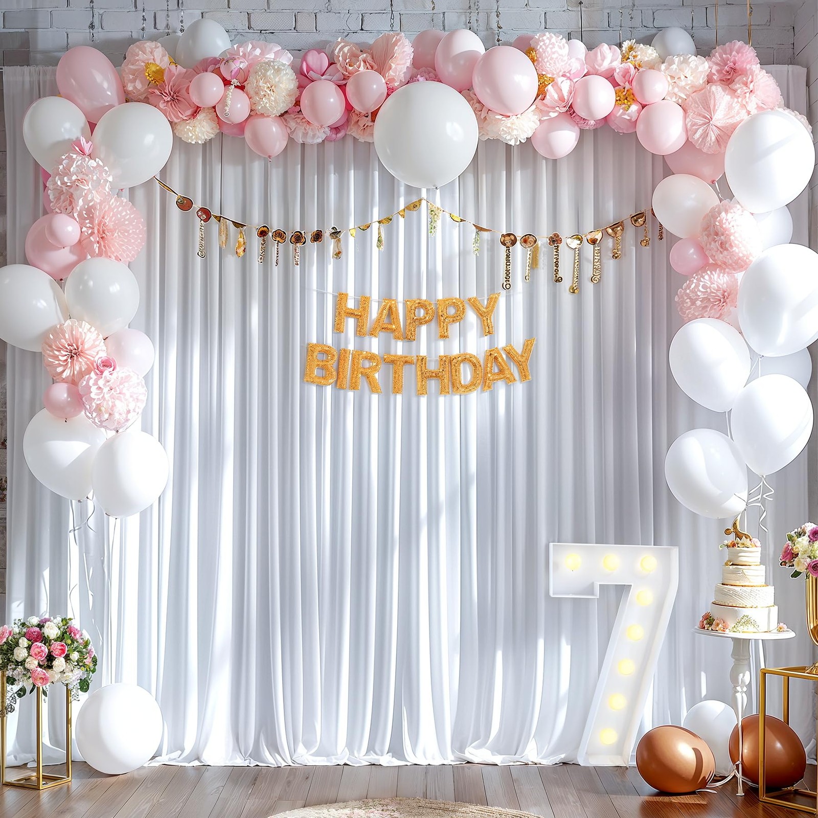40x10ft White Backdrop Curtains for Wedding W5 x H10′(8 Panels),