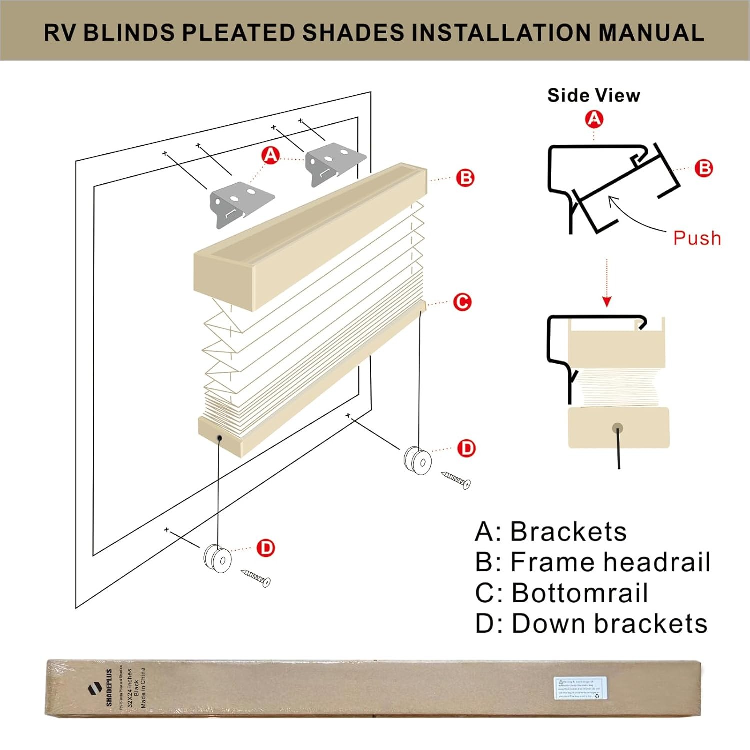 RV Pleated Shades Cappuccino 26″ W x 24″ H Window Blinds for Motorhomes Campers