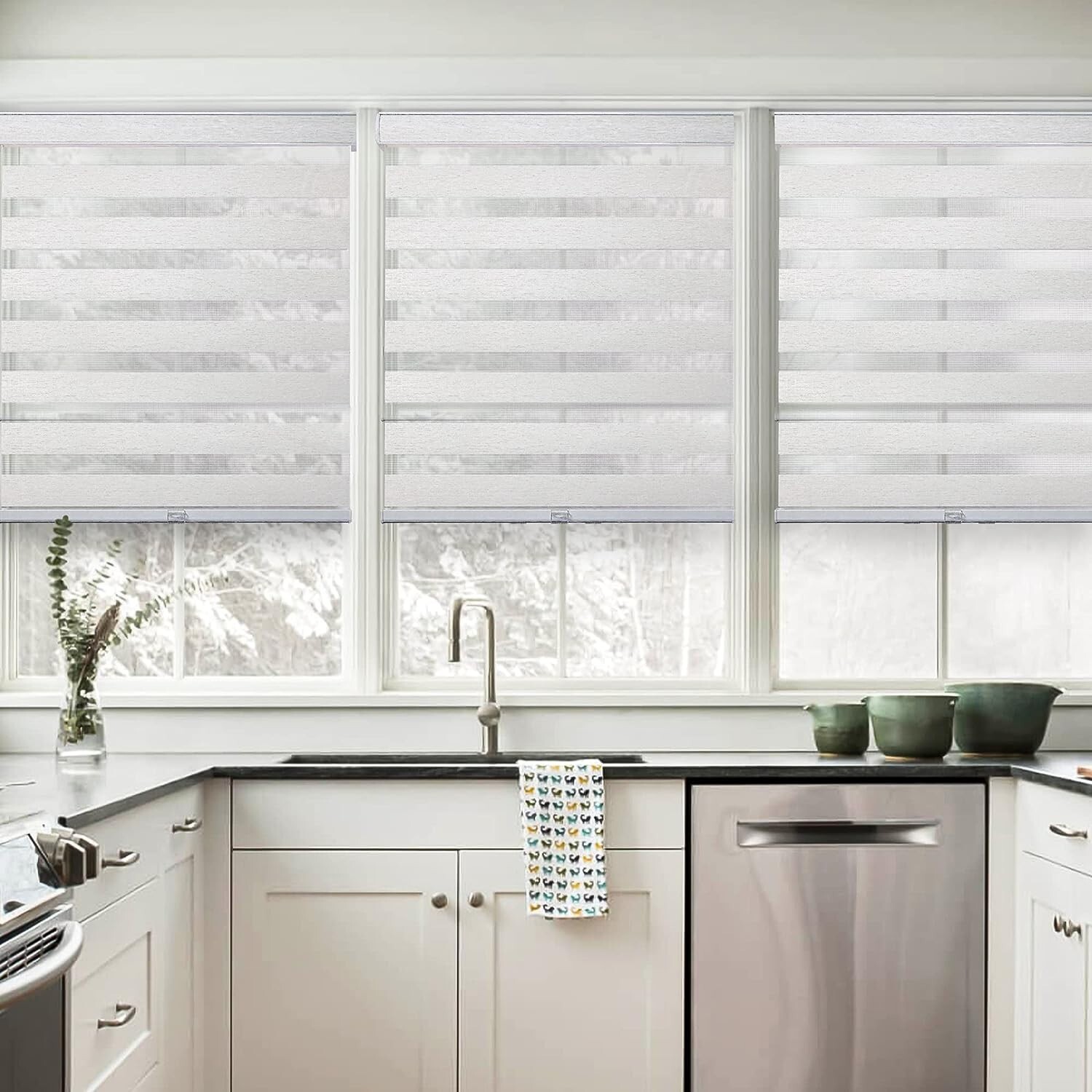 CHICOLOGY Zebra Blinds Roller Window Shades 21″W X 72″H, Basic Natural
