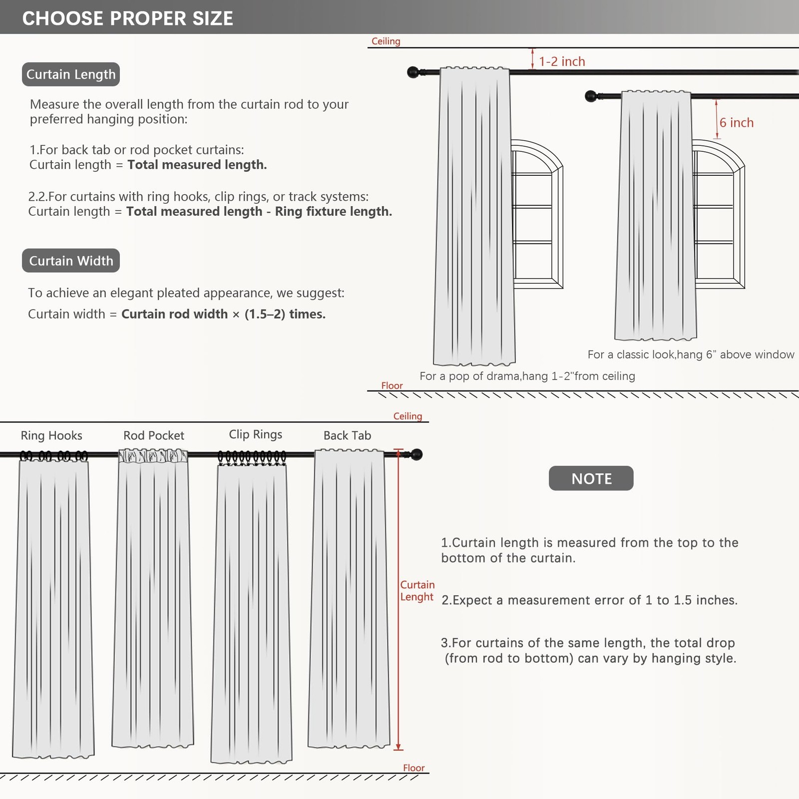 Blackout Curtains 54 Inch Long for Kitchens, Cream 2 Panels Set