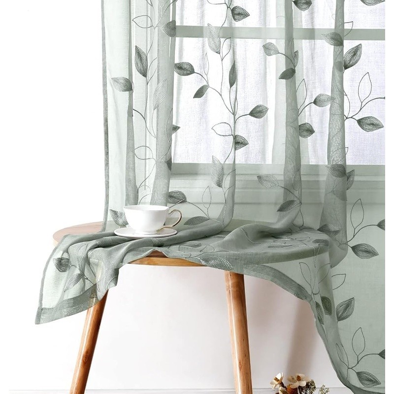 Semi Sheer Floral Curtains Embroidered Window Treatment Home Décor Privacy New