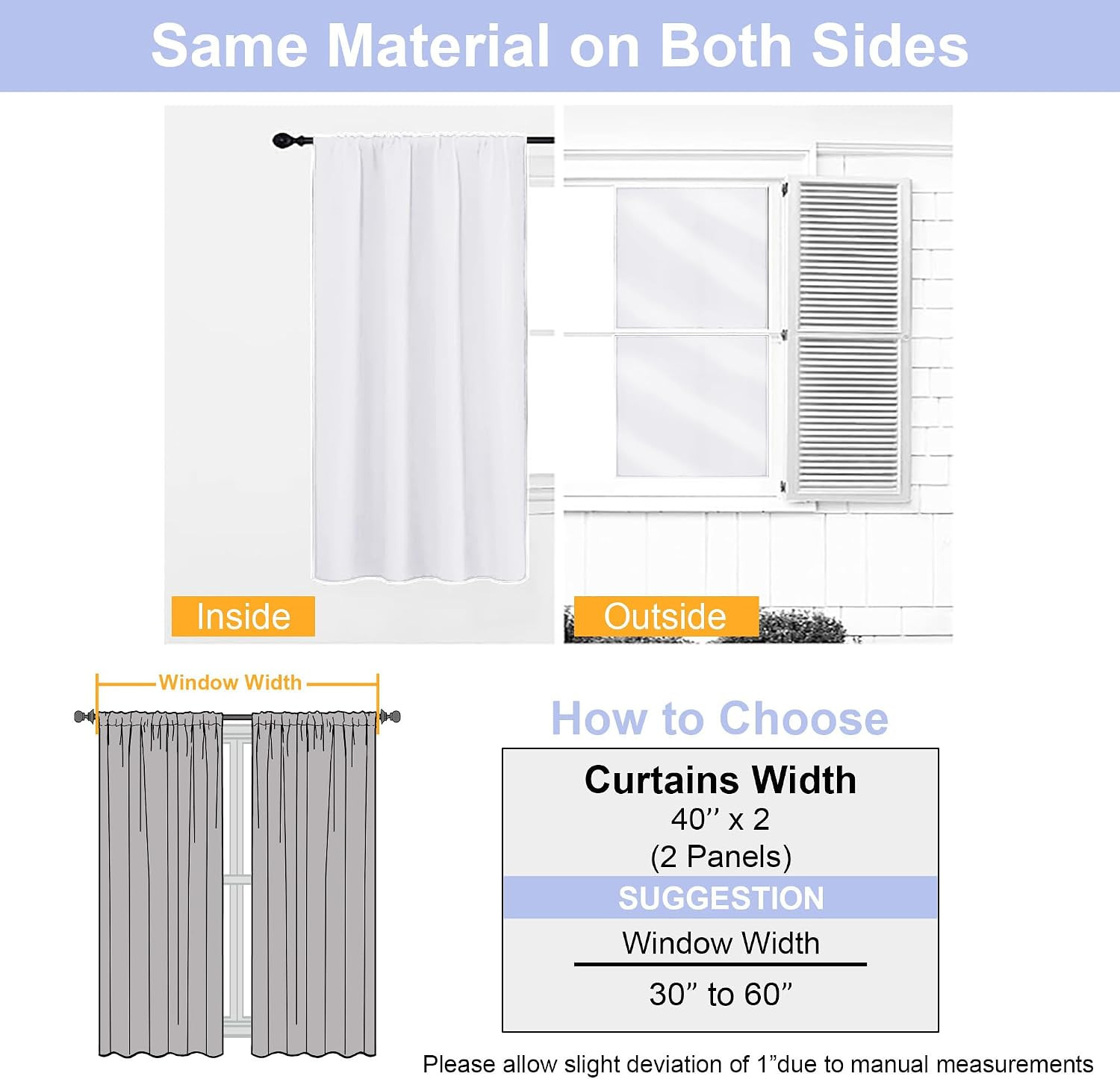 Ava Pure White Curtains for Bedroom 54 Inches Long 2 Panels Set, Light Filtering