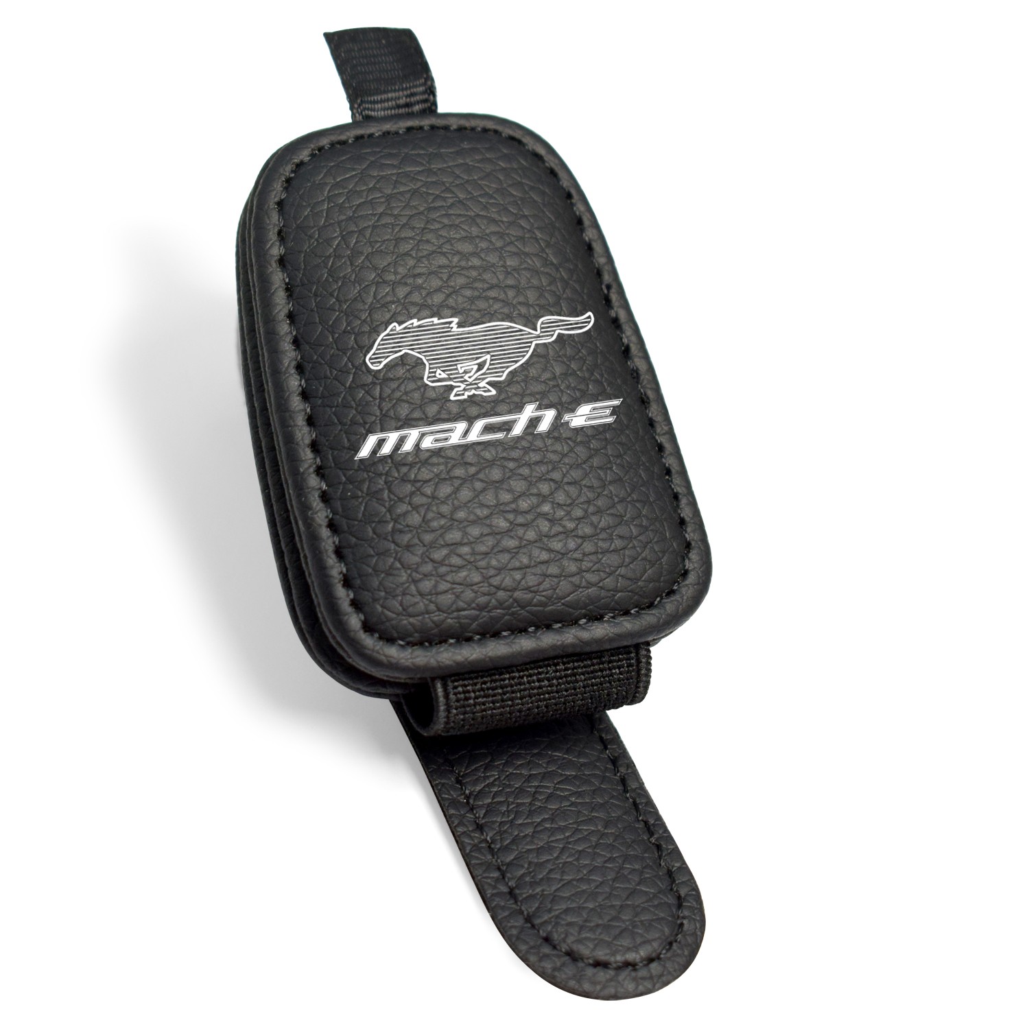 Ford Mustang Mach-E Rectangle Black Leather Magnetic Sunglass Sun Visor Holder