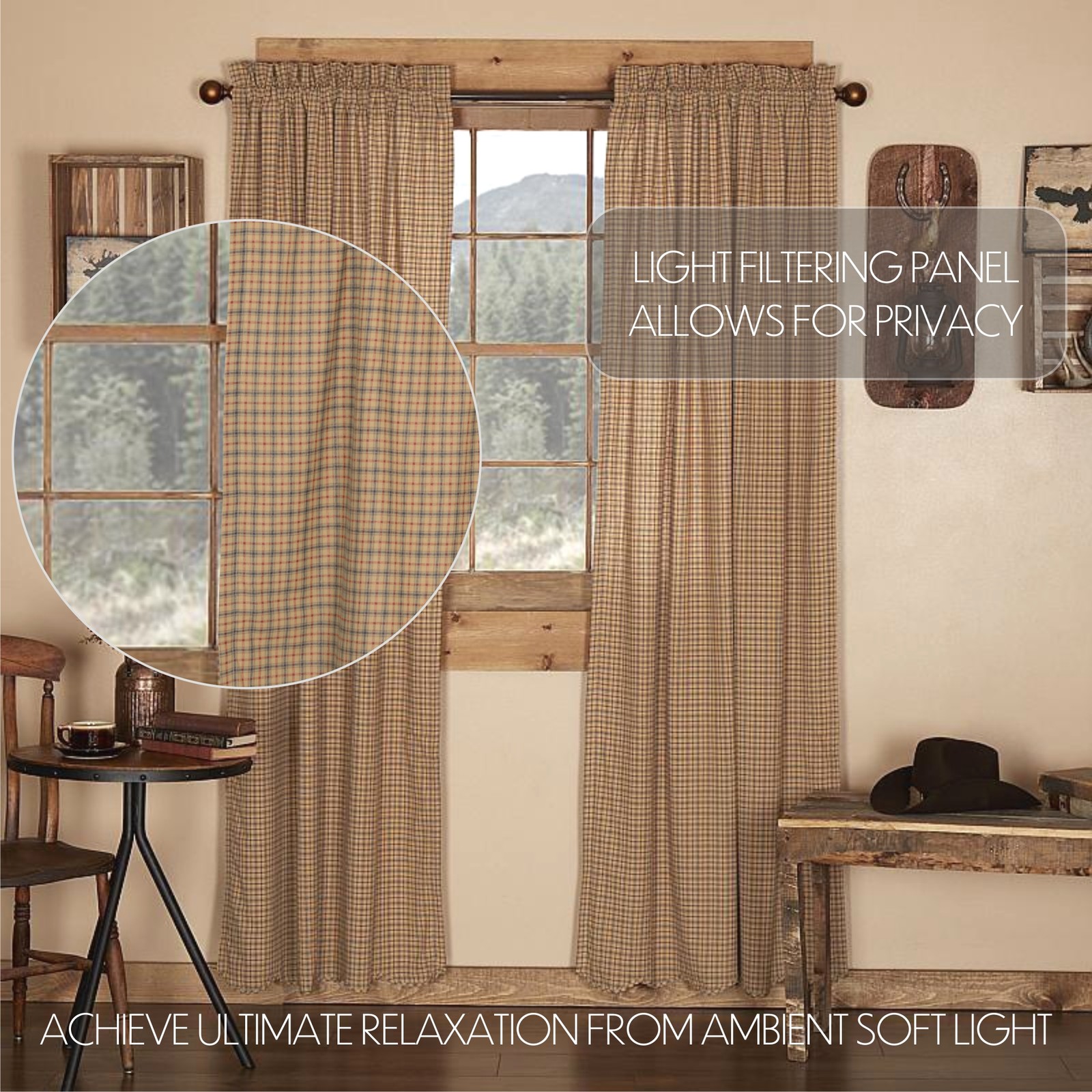 VHC Brands Rustic 84″x40″ Panel Pair Tan Rod Pocket Millsboro Window Curtains