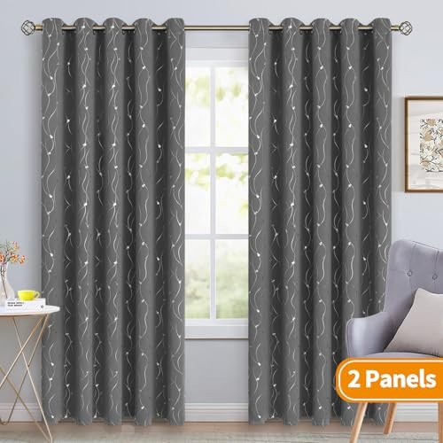 Blackout Curtains 60 Inches Wide for 60″W x 84″L (Pack of 2) Dot-dark Grey