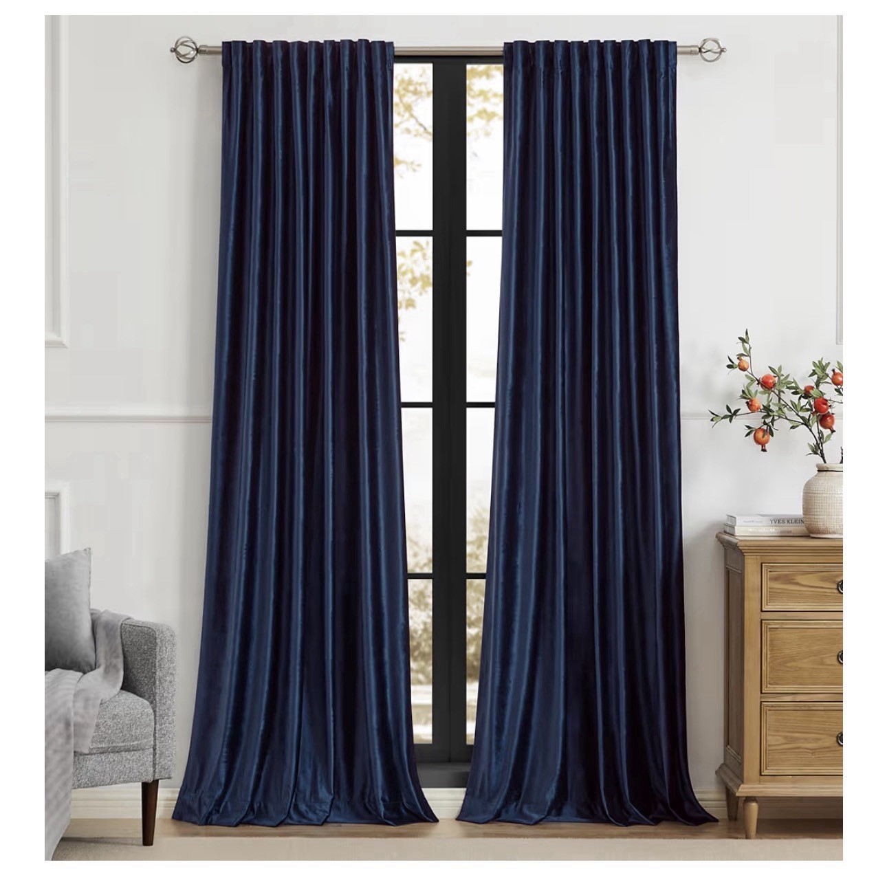Luxury Velvet Panels Navy Blue Modern Back Tab Rod Pocket Opaque Bedroom