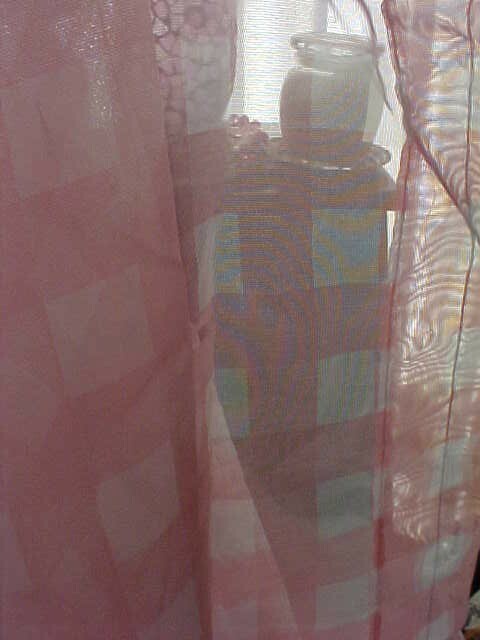 Curtains Set Pink and White Sheer Large Gingham Checked Print Valance & Curtains
