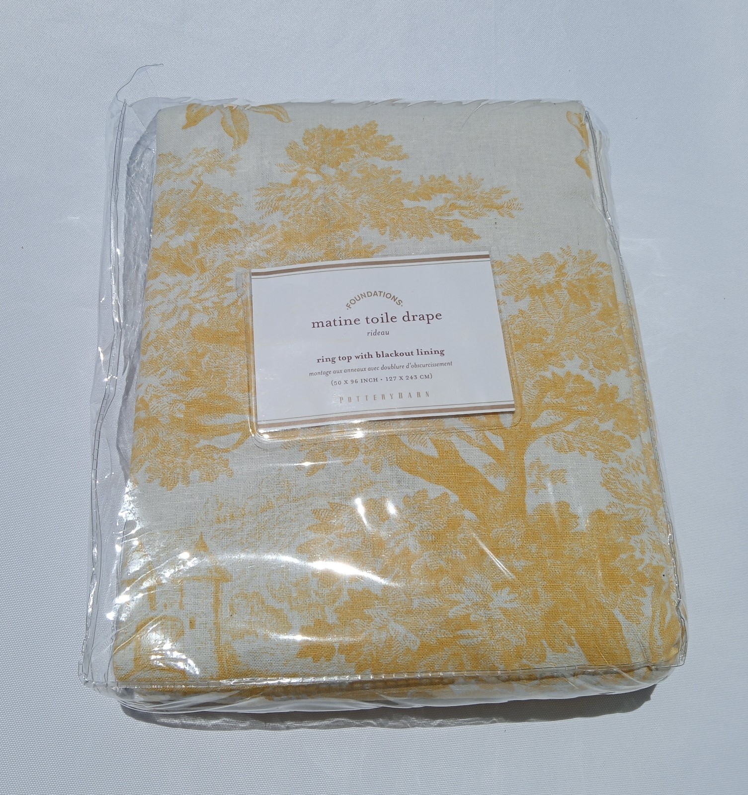 Pottery Barn Matine Toile Blackout Curtain Panel 50×96 Yellow Gold Floral Lined