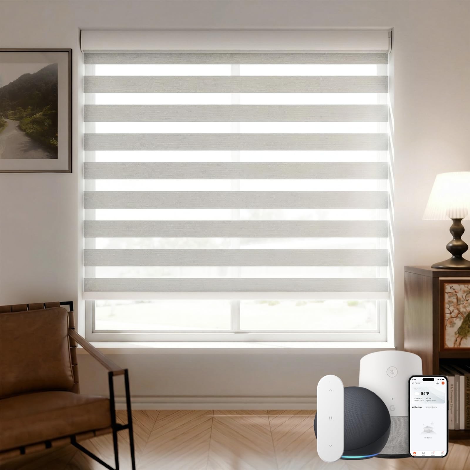 MUSCLEAREA Motorized Blinds with Remote, Cordless Automatic 20″W x 72″H, Grey