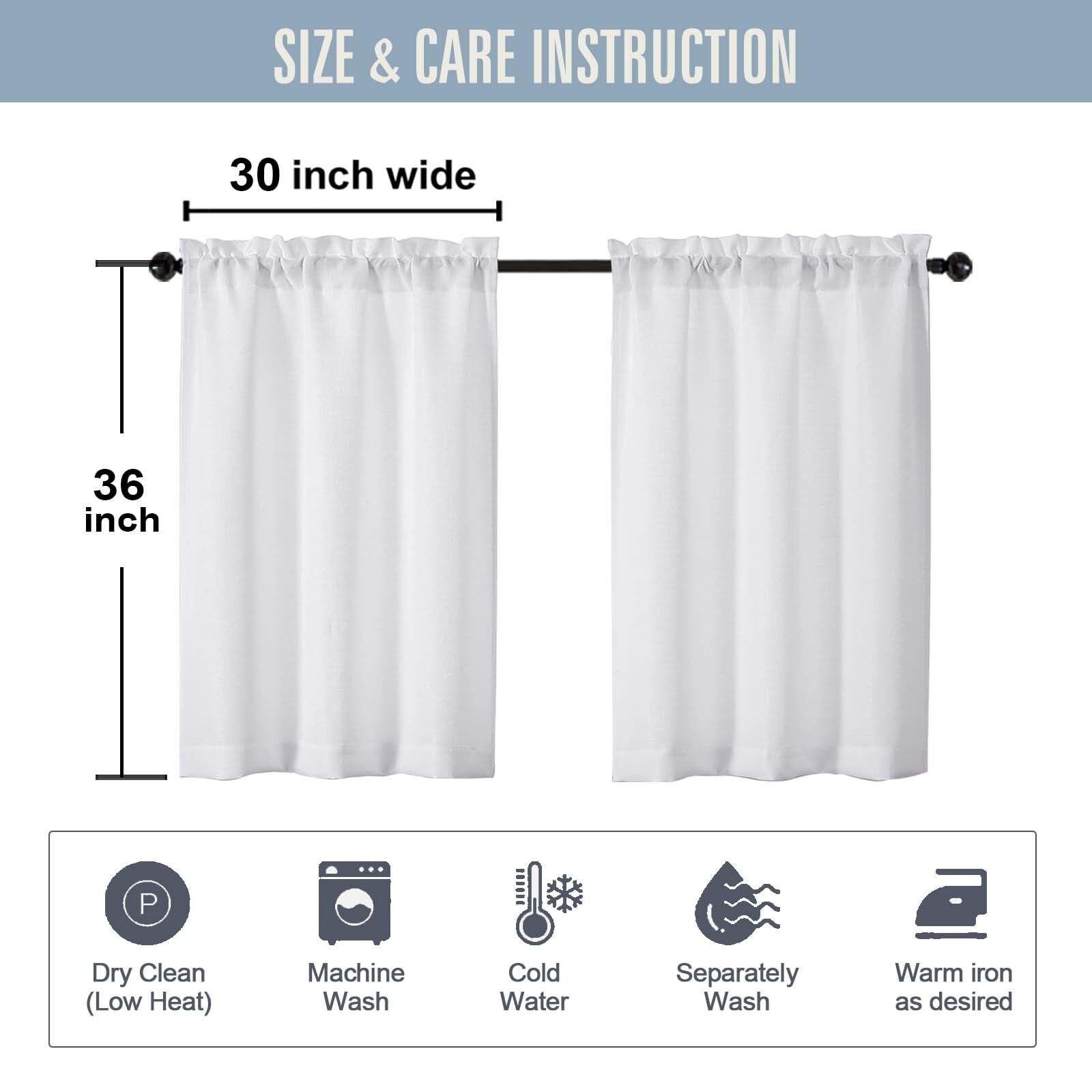Kitchen Curtains Tier 36 Inch Length 2 Panels, 30″W x 36″L (Pack of 2) White