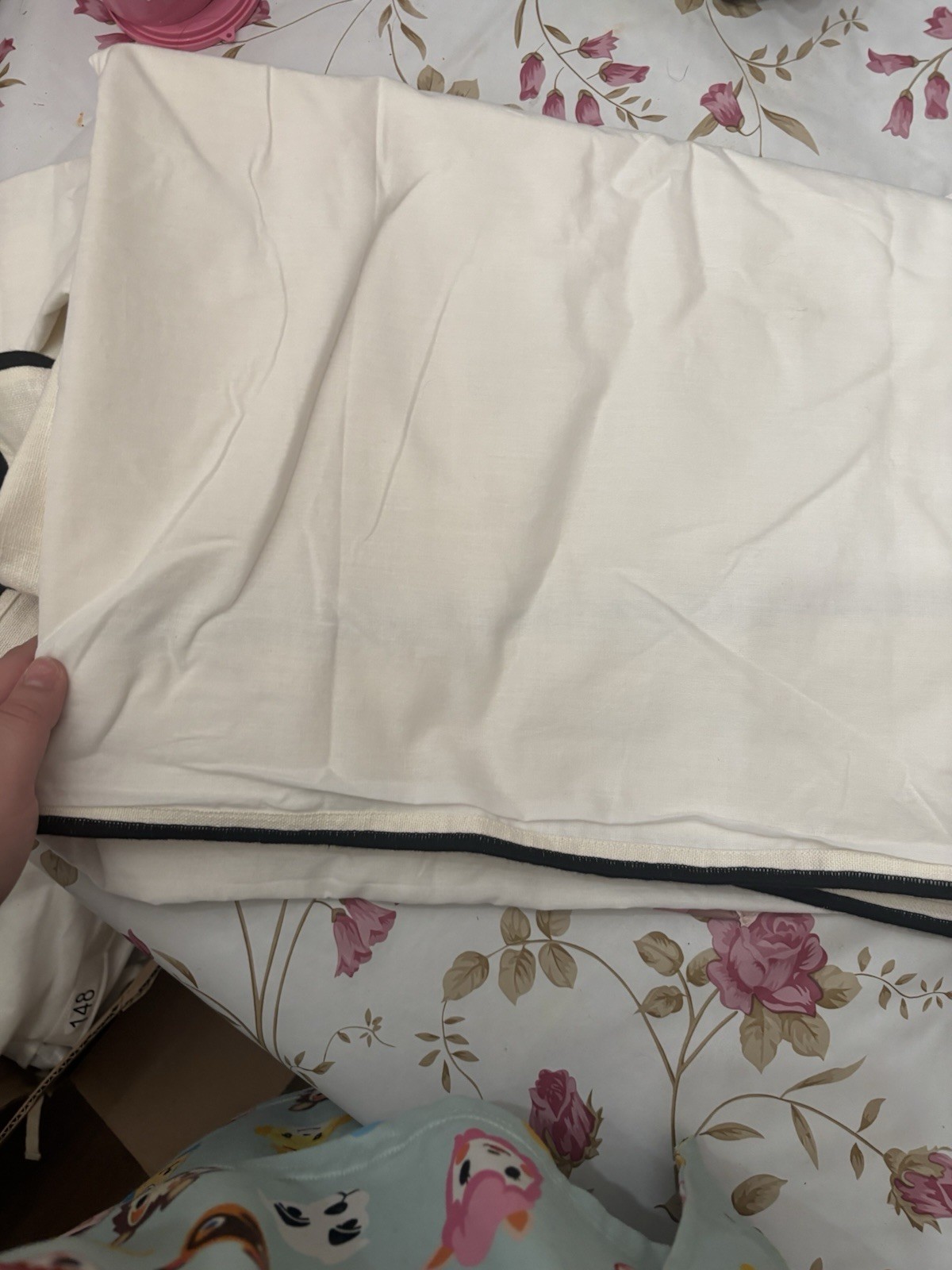 New Quince Ivory Black Piped Edge Cotton Curtain 48 X 108” Light Filtering Panel