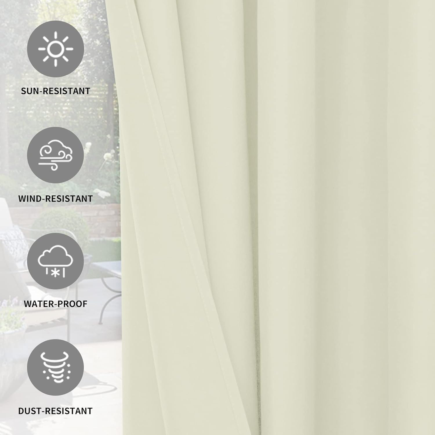 Easy-Going 100% Waterproof Outdoor Curtains Windproof Weatherproof Porch Curtain