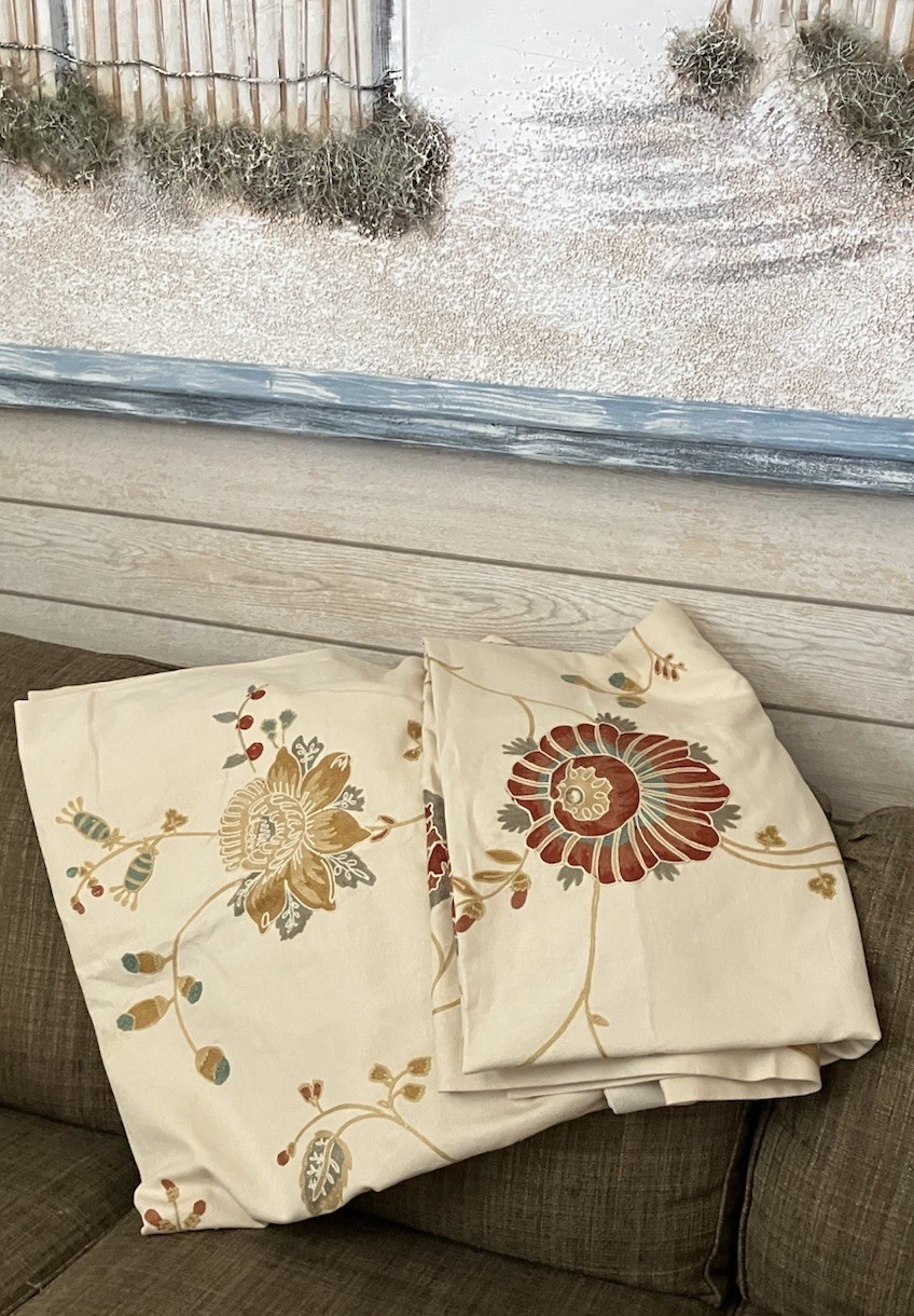 Pottery Barn Margaritte Embroidered Floral 2x Window Curtains Drape Panel 50×82”