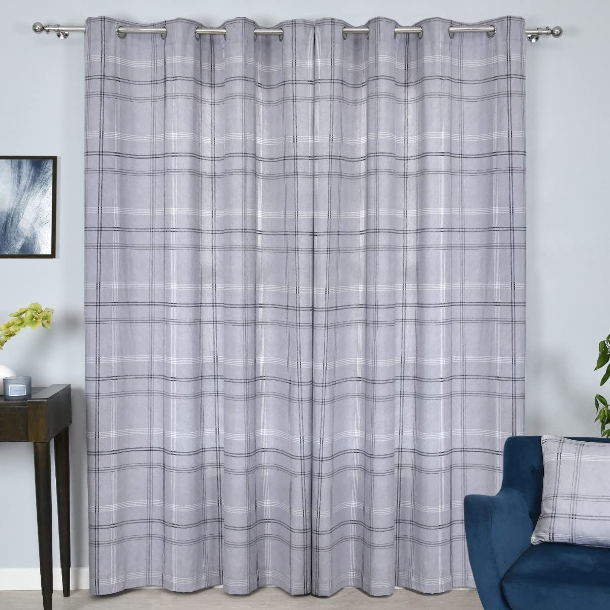 Eyelet Curtains, Printed, 117 x 137 cm, Grey, 2 Panels of Fabric