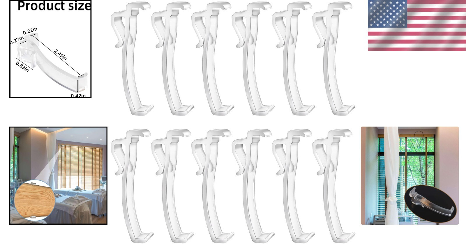 12 Clear Valance Clips for 2.45 Inch Blinds – Easy Snap Installation