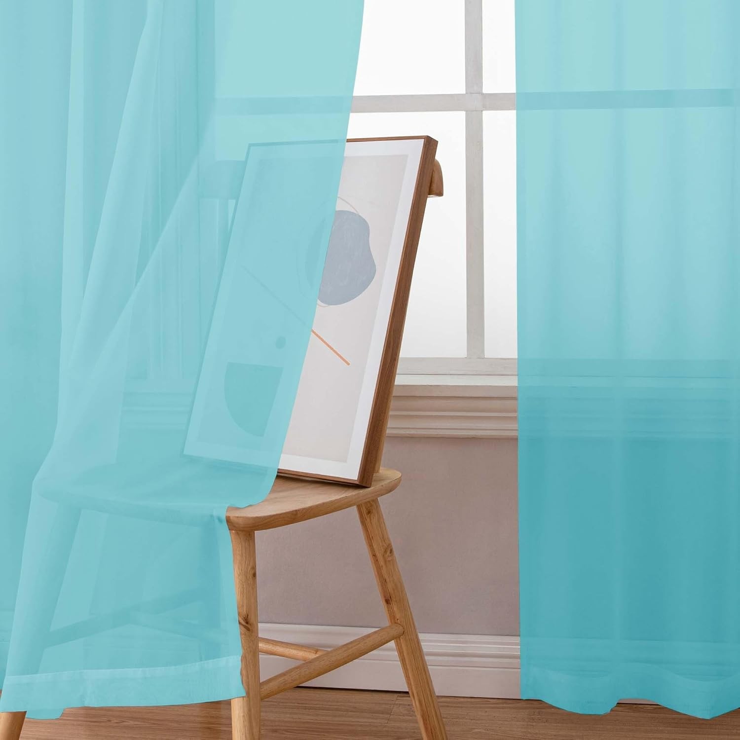 Short Sheer Curtains Length for Windows, Rod Pocket 2 Panels Set