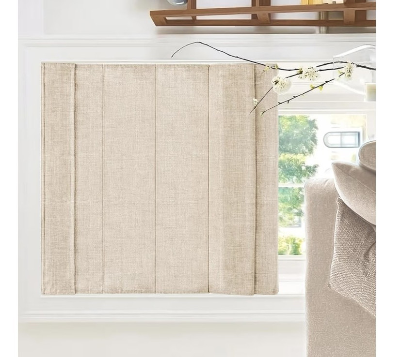 Textured Light Filtering Roman Shade Beige Fabric Mount Spot Clean