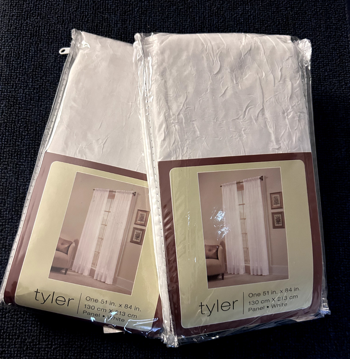 SET OF TWO – Tyler – Sheer Curtain Panels 51″ x 84″ – “Crushed” Pattern – WHITE