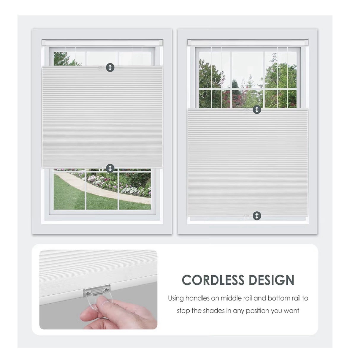 LazBlinds Cordless No Drill Cellular Shade Blackout White 33.5 x 72 in