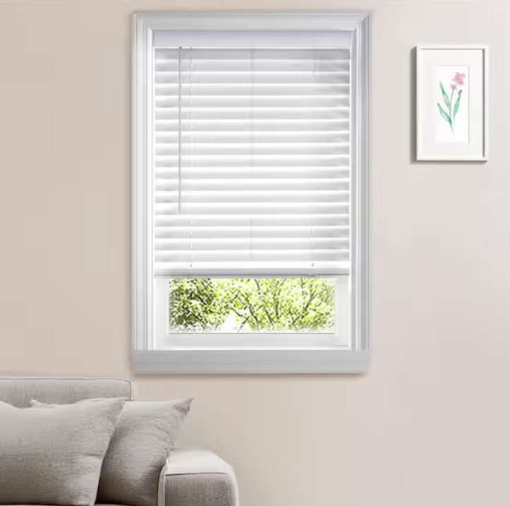 White Cordless Faux Wood Blind 2 in Slats 34.5W x 72L (Actual 34W x 72L)