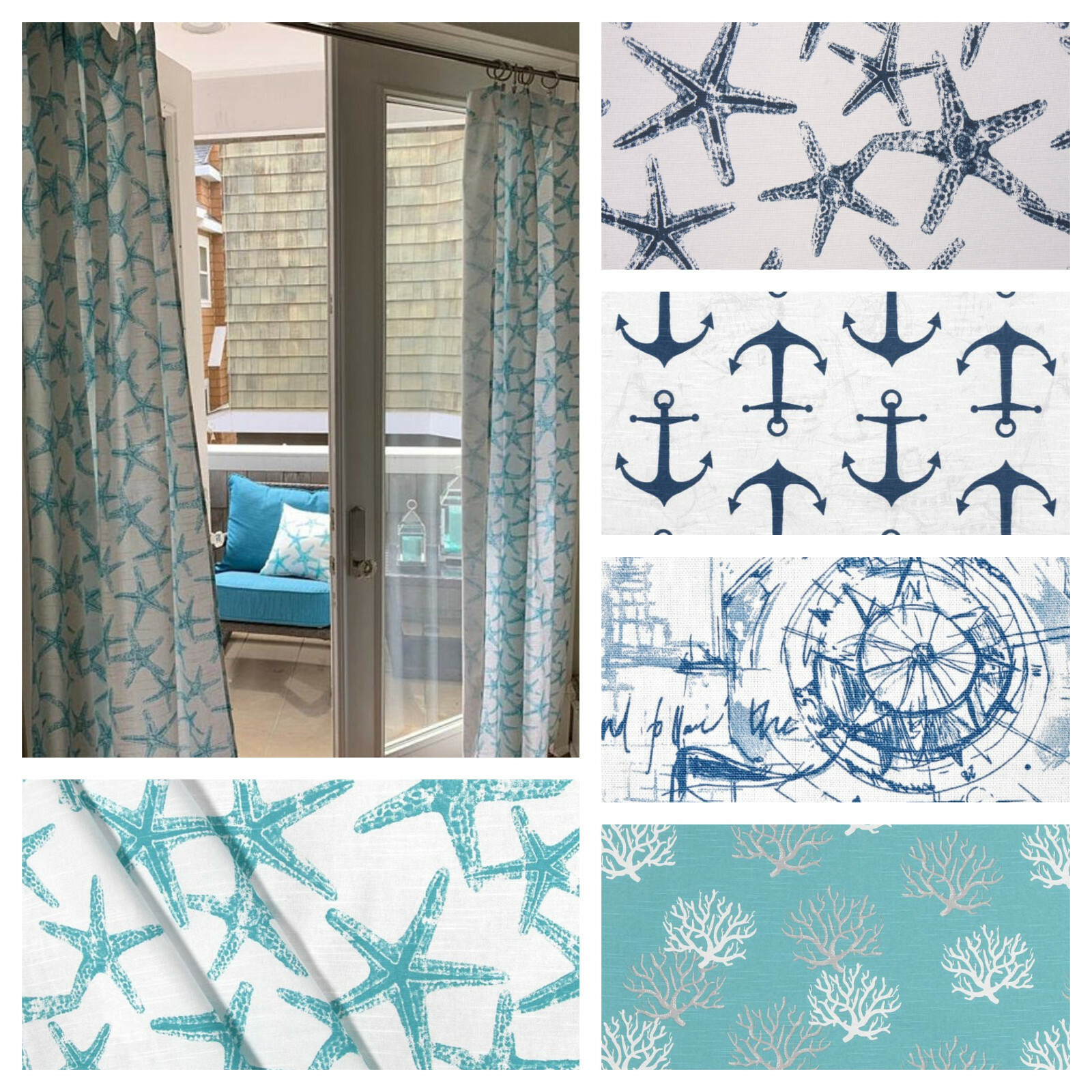 Nautical Curtains Aqua Navy Blue Curtain Panels Coastal Home Decor Beach House