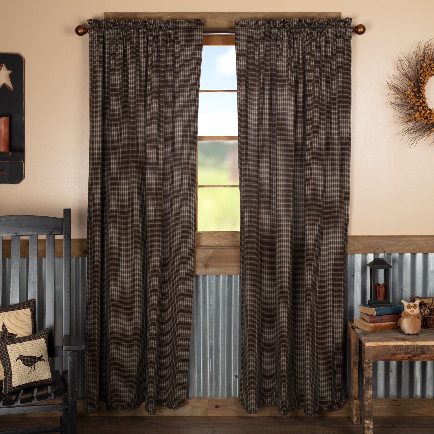 New Primitive Country Farmhouse Rustic BLACK PRAIRIE PANELS Drapes Curtains 84″
