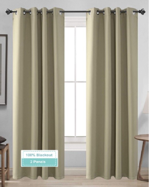 CLB 100% Blackout Darkening Curtains 2 Panels 38×63 Thermal Insulated Khaki NEW