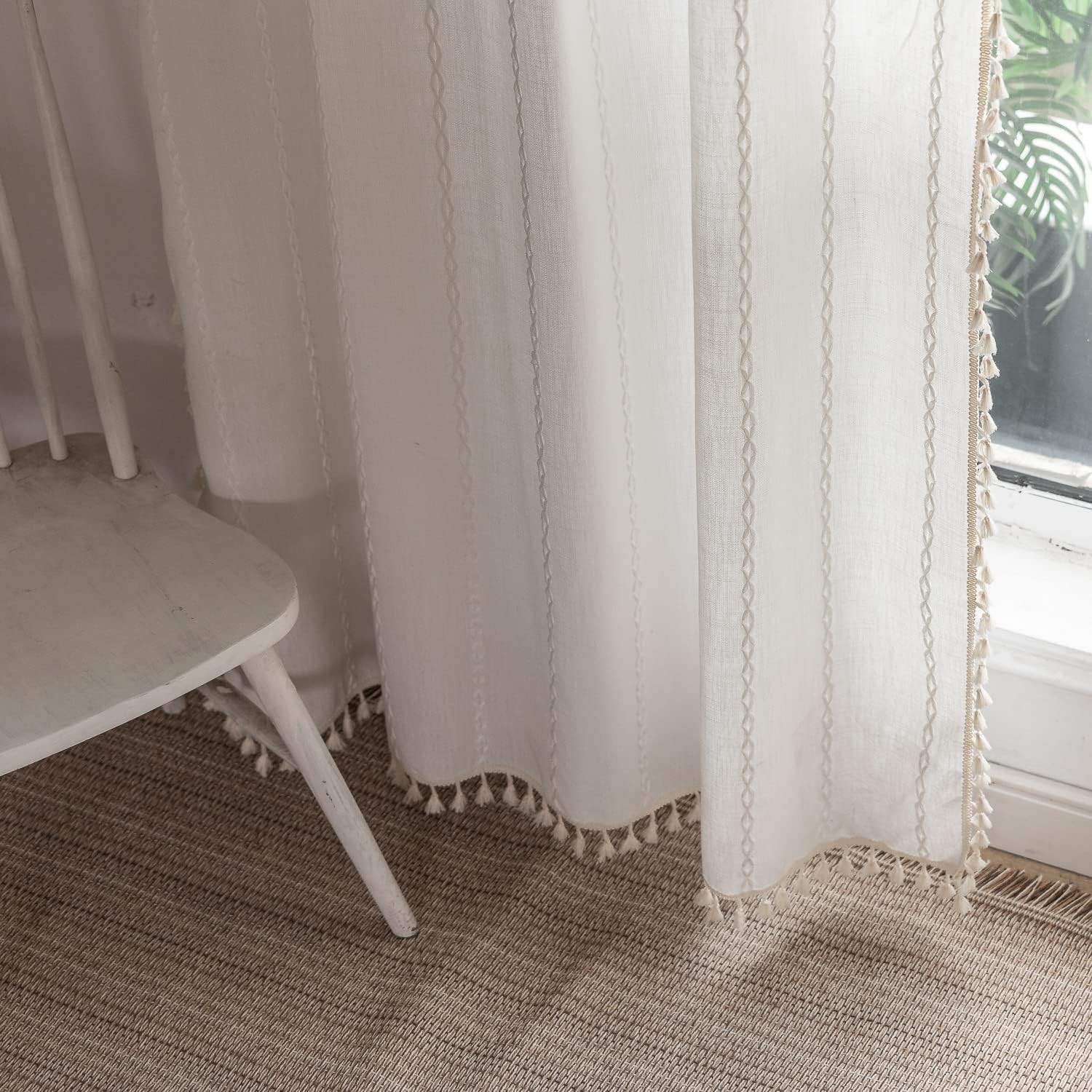 Curtains – Embroidery Linen and Cotton 63 Inch Length 2 Pannels for Living Room