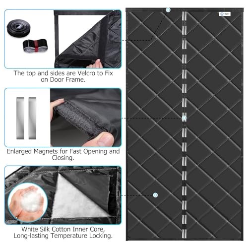 Magnetic Thermal Insulated Door Curtain, Various Fit Door Size 30″ x 77″ Black