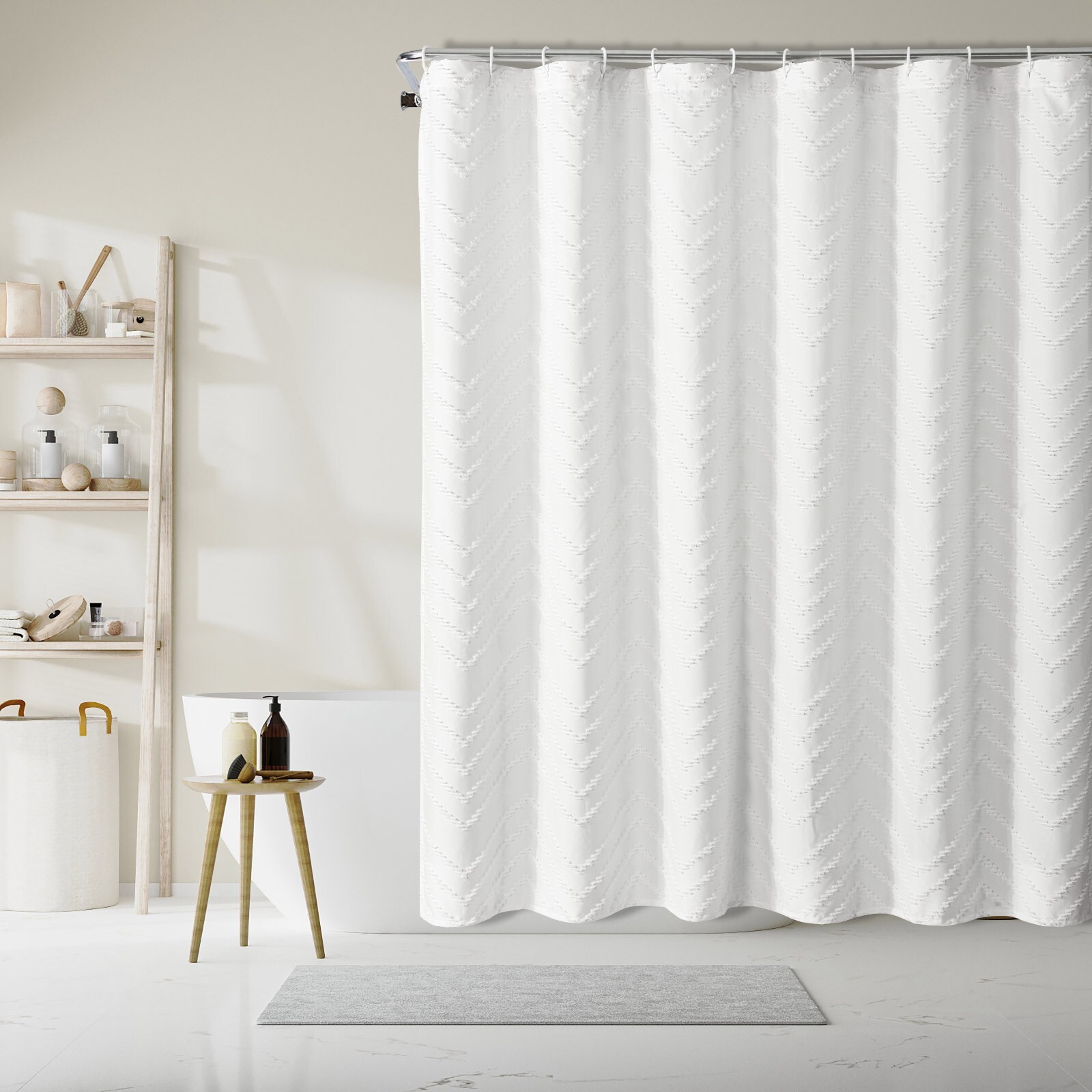 HIG Boho Waterproof Tufted Chevron Shower Curtains for Bathroom