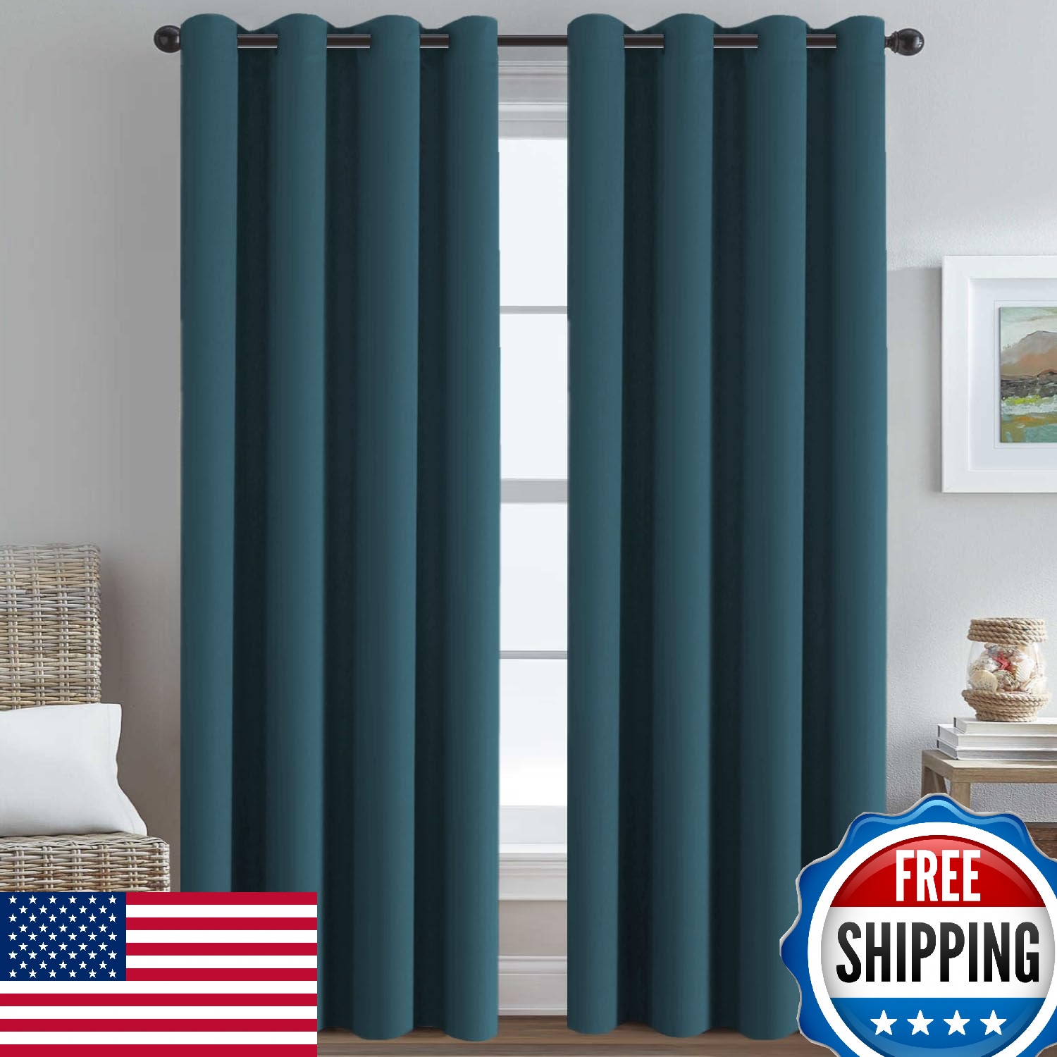 H.VERSAILTEX Blackout Thermal Insulated Grommet Curtains 52×84″ Dark Teal Bedroo