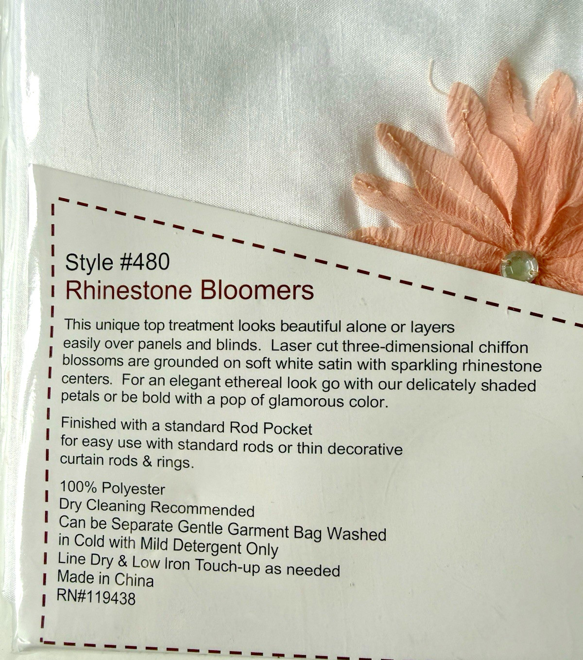 Curtain Chic Rhinestone Bloomers Lined Valance Peach White 57X 14” Laser Cut