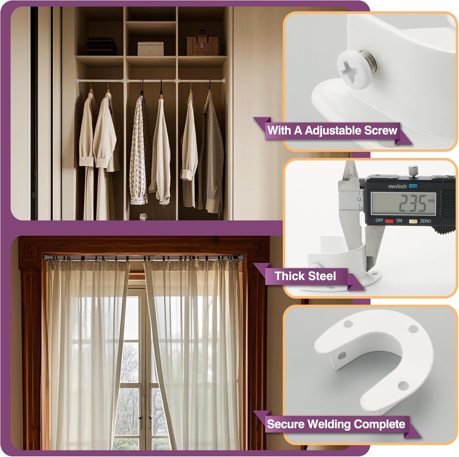 Curtain Rod Holder Bracket 1” Dia,Closet Rod Holders Wall Mounted,Ceiling Mount