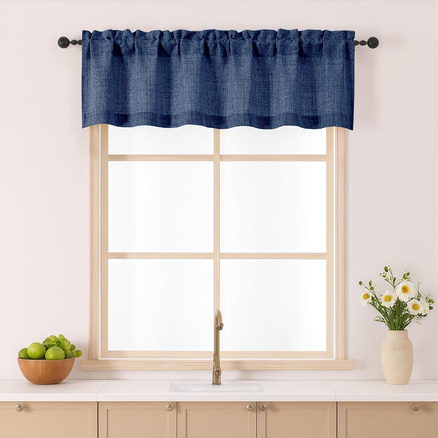 Navy Blue Kitchen Valance Windows 14 Inches Long Light Filtering Short Curtain