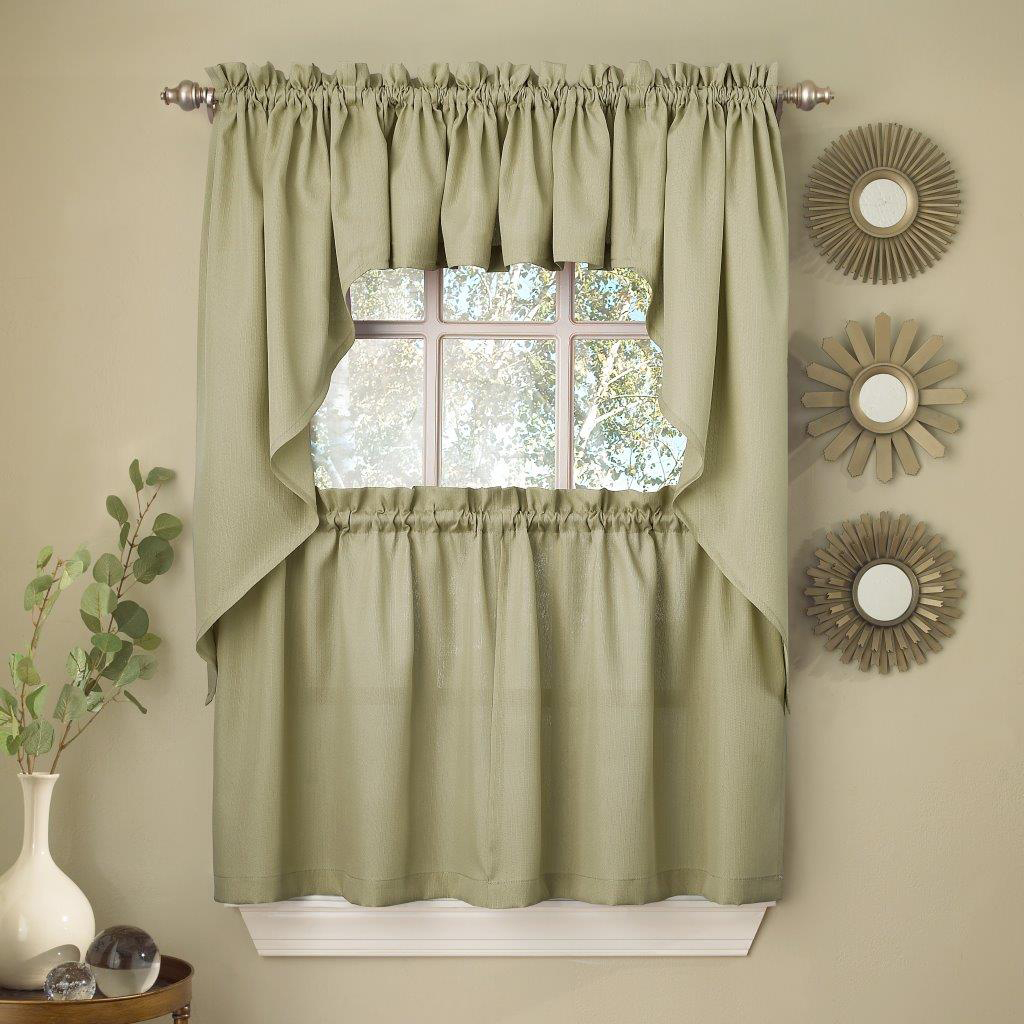 Sage Solid Opaque Ribcord Kitchen Curtains – Choice of Tiers Valance or Swag