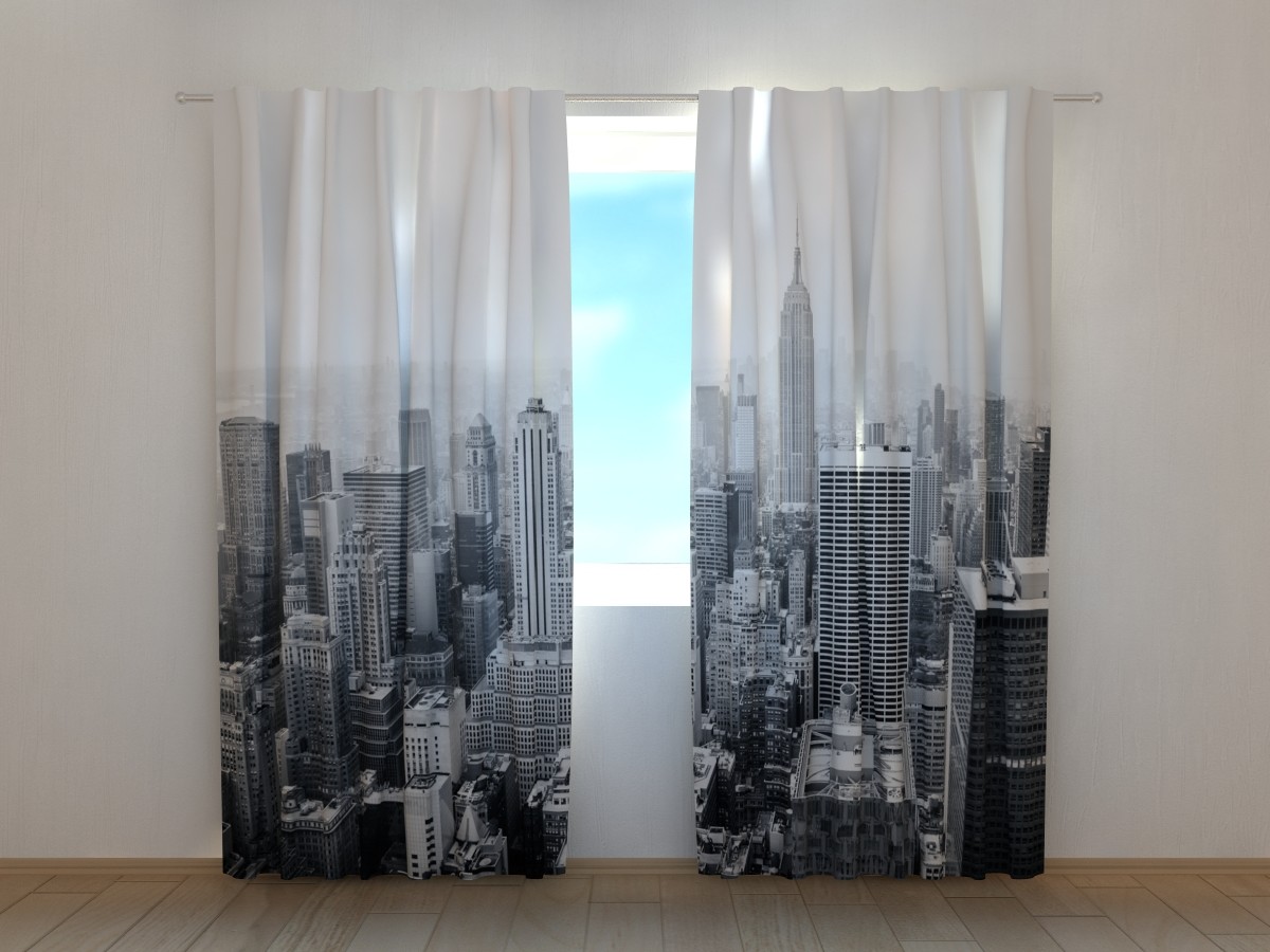 Curtain with New York in Black and White Print Wellmira Ready Made 3D Bedroom