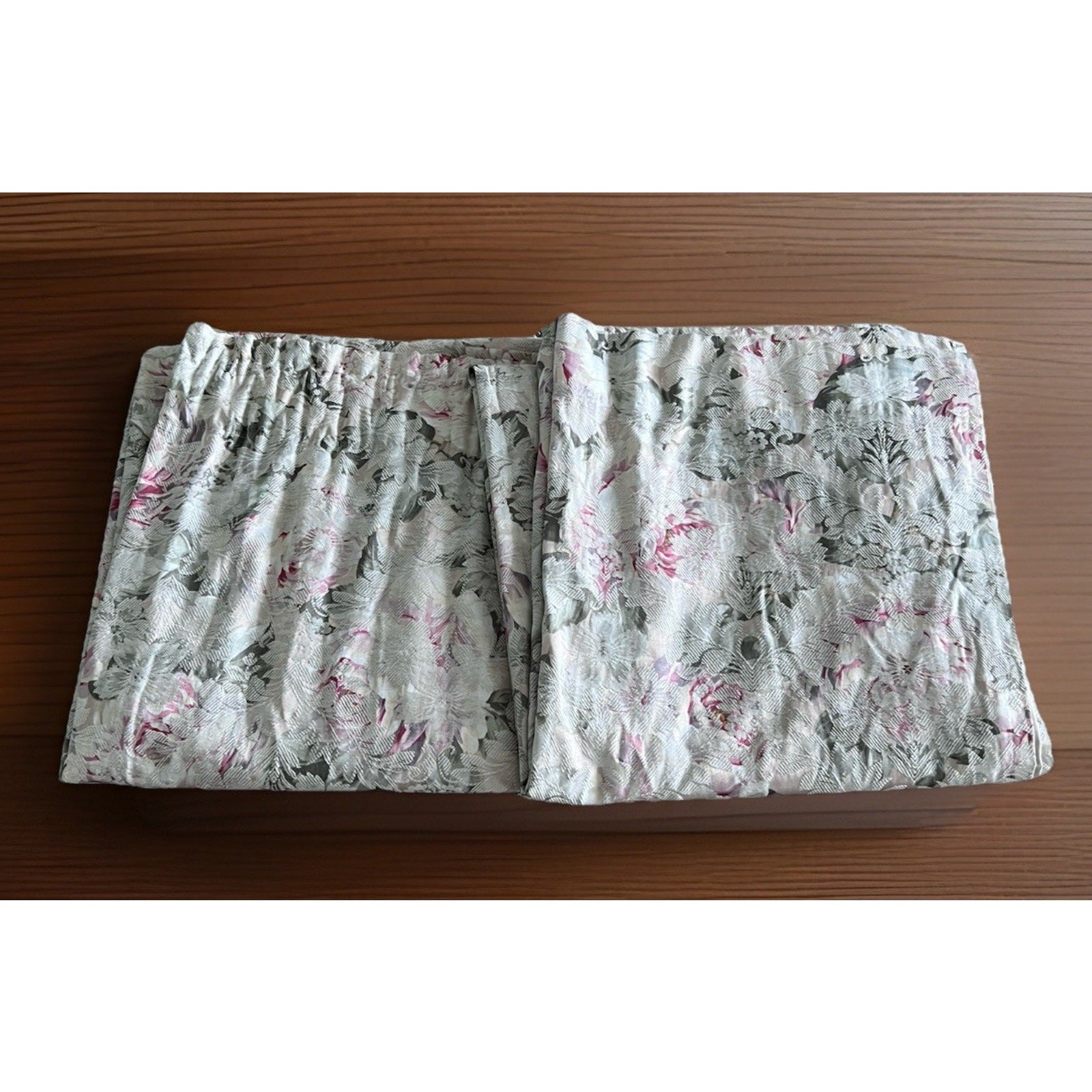 Cottage Rose Floral Jacquard Tapestry 2 Curtain Panels Lined Mint Green Pink 84″