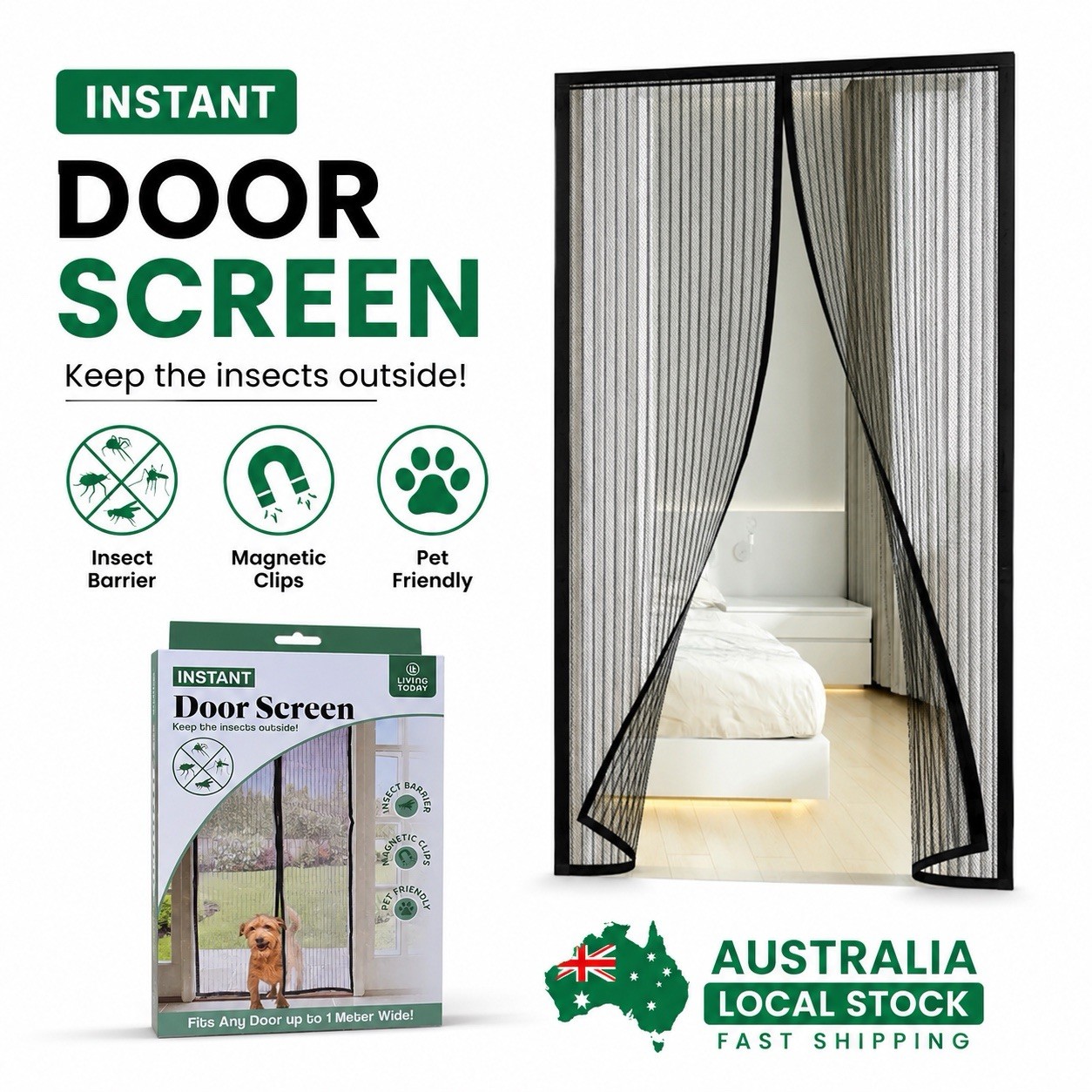 Magic Magnetic Door Mesh Net Fly Screen Mosquito Bug Curtain Hands Free Black AU
