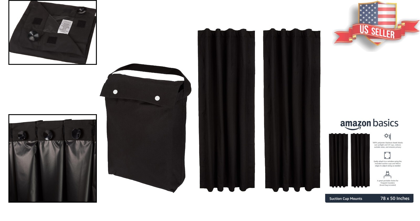 Customizable Portable Blackout Curtain Shades – Privacy, 2-Pack with Travel Bag