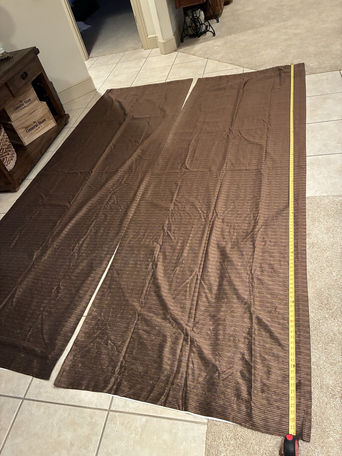 2 Custom Drapes. Chocolate Brown Black Tan Lined Each 3 Ft Wide 129 In Tall
