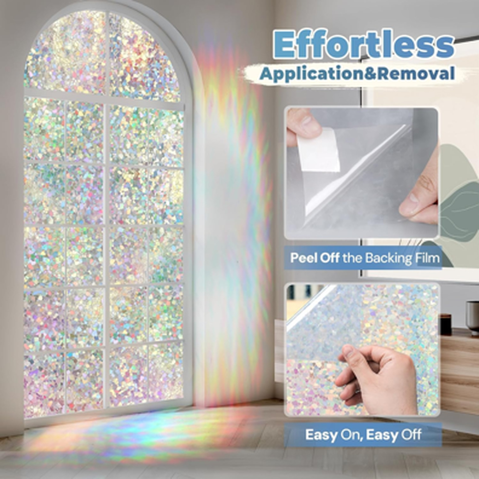 Window Privacy Film Rainbow Decorative Sticker 17.5 x 78.7 inches Static Cling