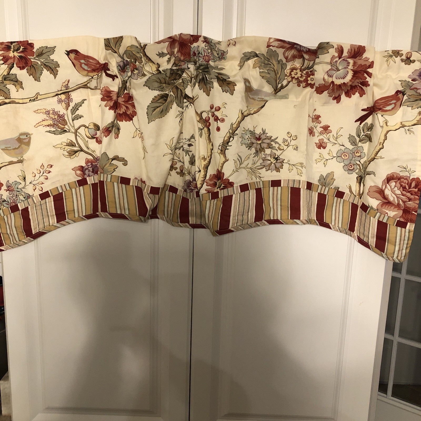 1 Waverly Valances Floral Jacobean Charleston Chirp Papaya Cotton Birds 51×18