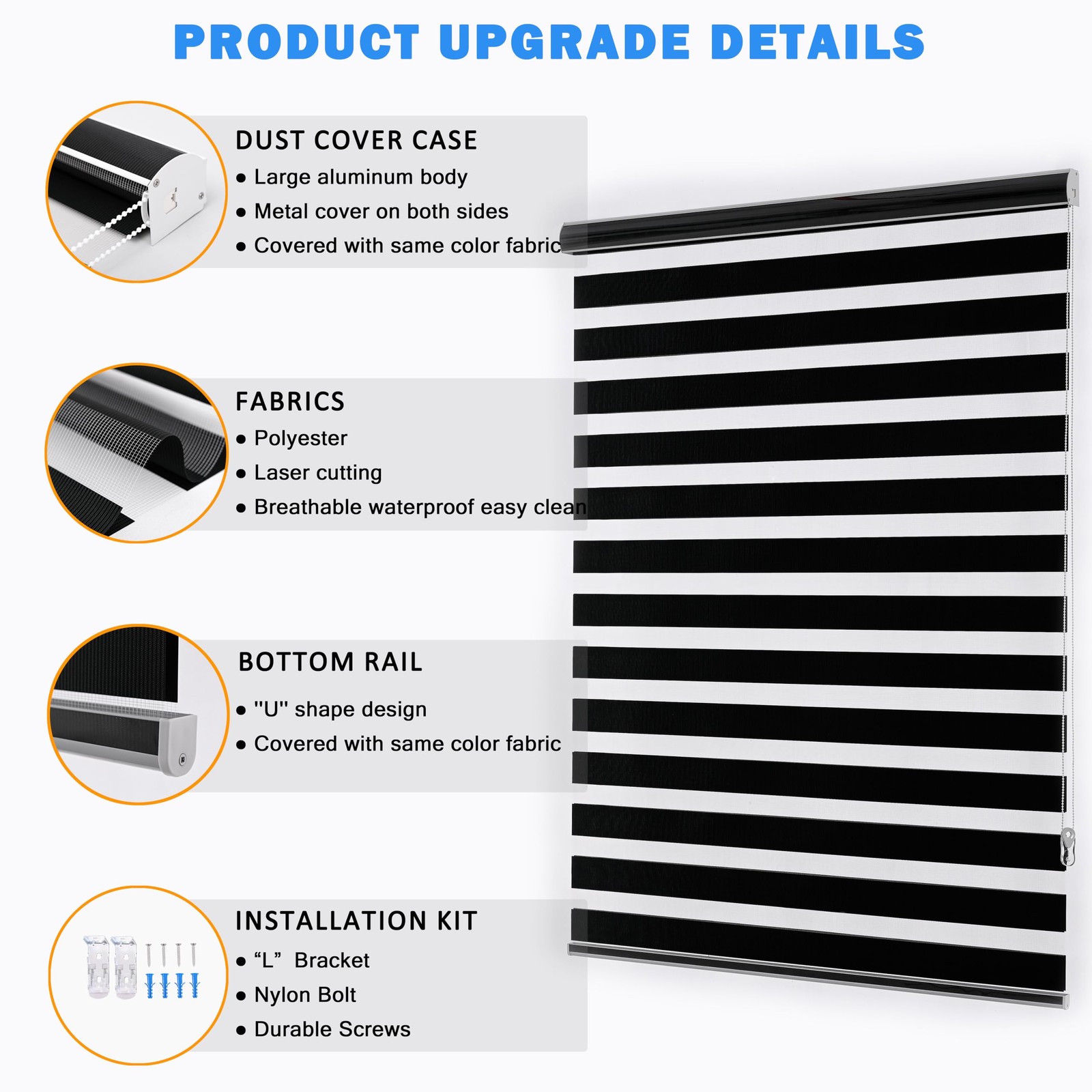 Jiangpin Textile Blackout Zebra Blinds Dual Layer Free-Stop Room Darkening