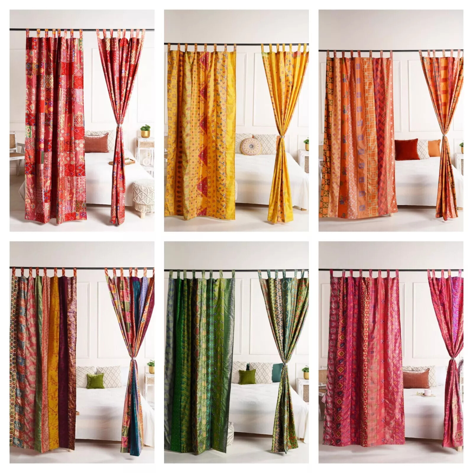 1 Pc Indian Old Sari Multi Curtain Door Drape Window Decor Silk Saree Curtain
