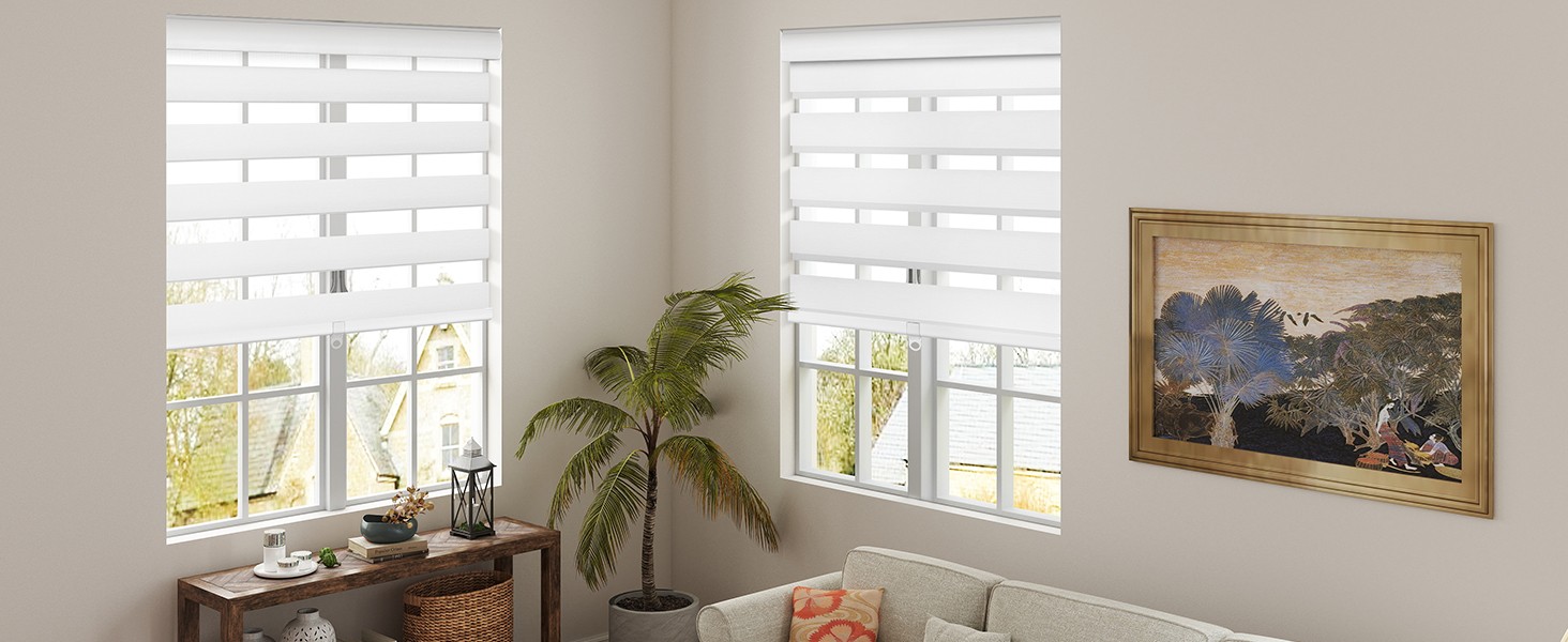 Cordless Zebra Blinds for Windows, 60% Shading Zebra Shades, Free-Stop French